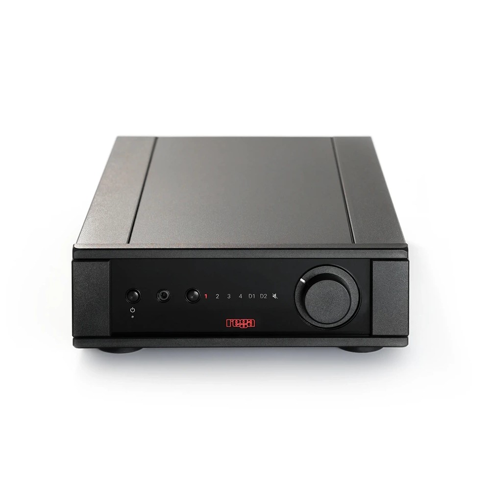 A black Rega Brio Mk7 amplifier on a white background