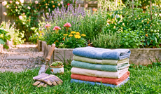 Stack of towels to reuse in the garden