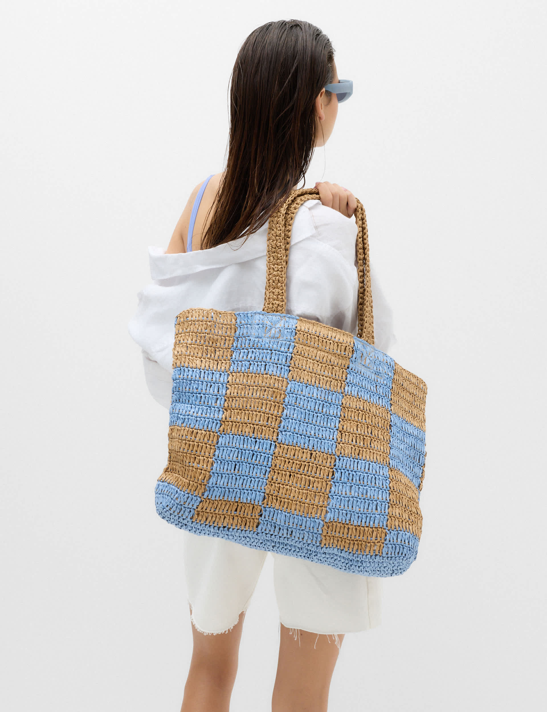 Straw Checkerboard Tote Bag