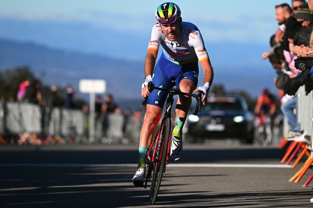 BROUZET LES ALES FRANCE FEBRUARY 04 Pierre Latour of France and Team TotalEnergies crosses the finish line during the 53rd Etoile de Besseges Tour Du Gard 2023 Stage 4 a 1475km stage from SaintChristolLzAls to Le Mont Bouquet Brouzet ls Als 616m EDB2021 on February 04 2023 in SaintChristolLzAls France Photo by Luc ClaessenGetty Images