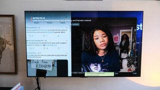 A TV showing Storm Reid as June in Missing playing from the onn 4K Google TV streaming box