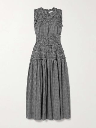 Dôen, Mallory Shirred Gingham Organic Cotton Midi Dress