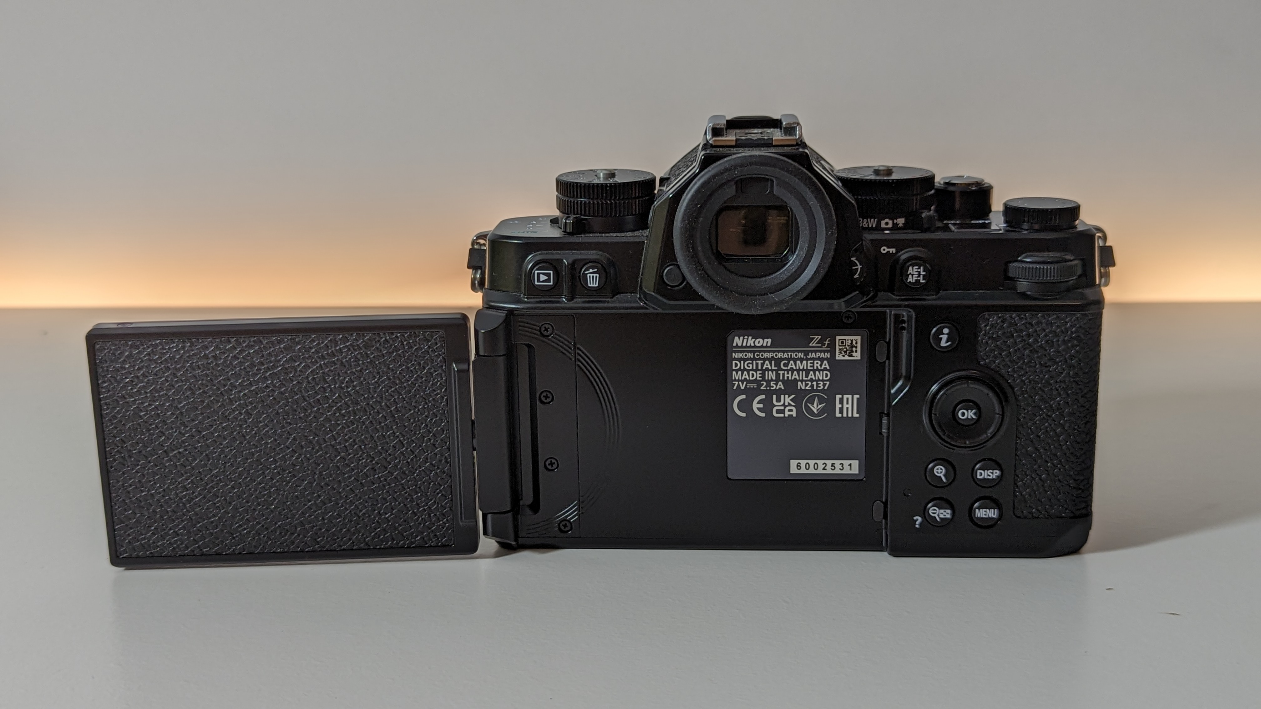 Nikon Zf with the articulating screen folded out during our review