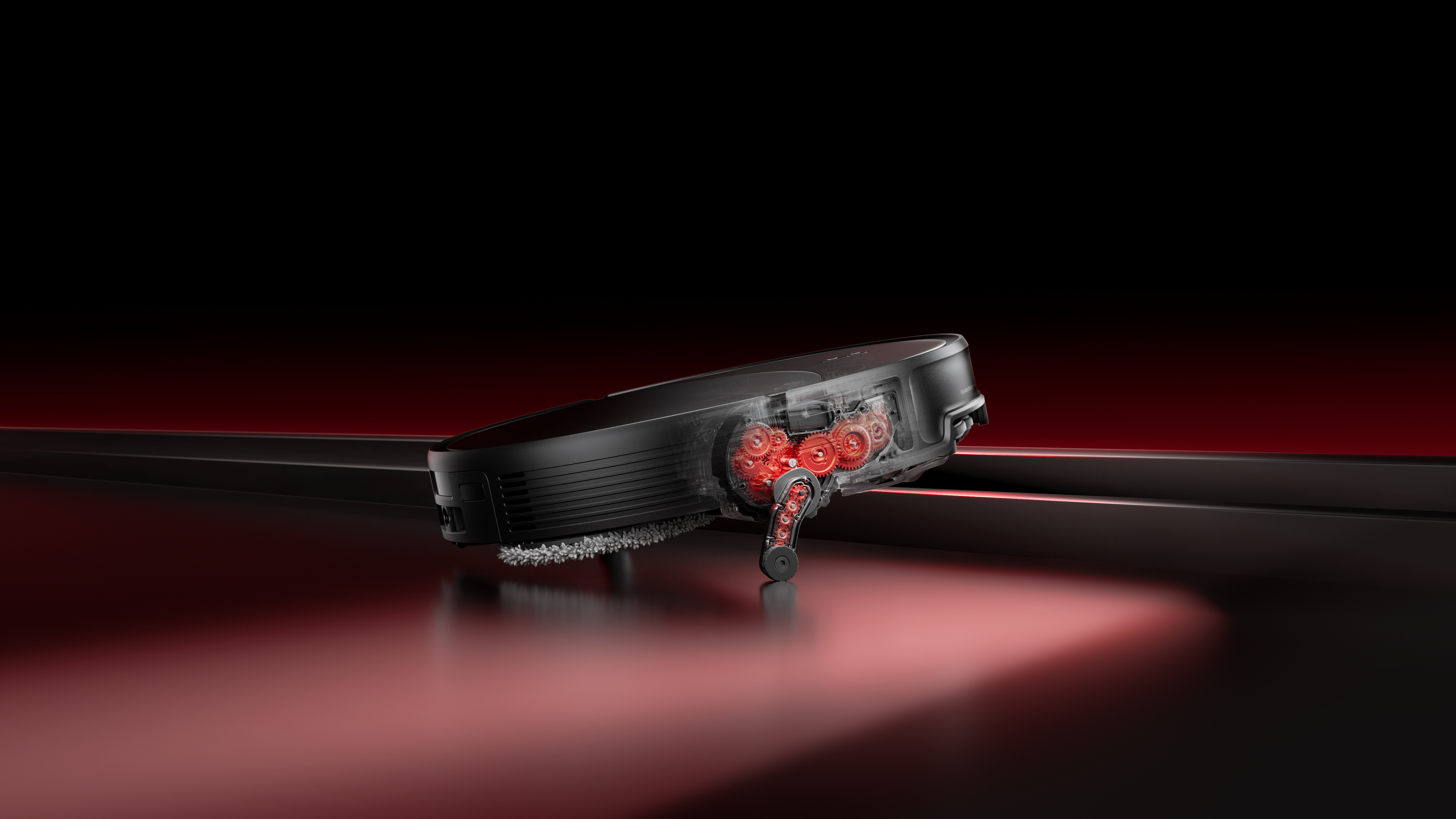 The Roborock Saros 20 climbing a threshold.