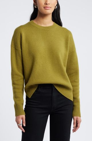 Crewneck Side Slit Wool & Cashmere Sweater