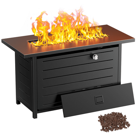 Philergo 43" Rectangular Gas Fire Pit Table, 60,000 Btu Propane Fire Pits for Outside With Lid and Lava Rock