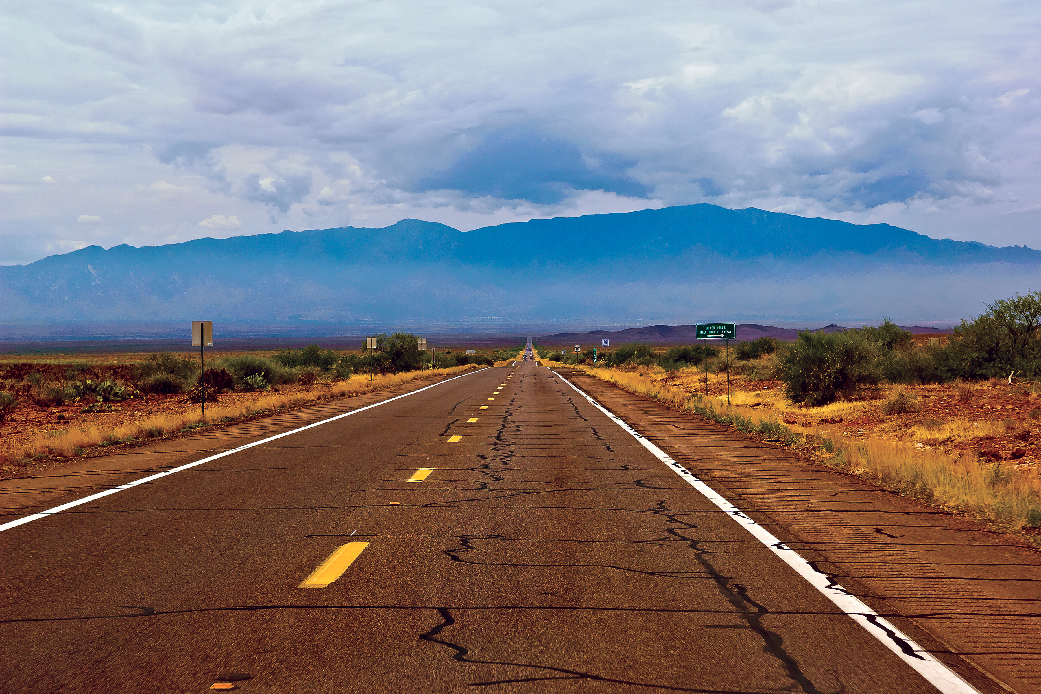 A view of U.S. Highway 191 on the way to Safford Arizona, with mountains rising in the distance