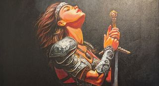 Fantasy art showing a woman with a sword