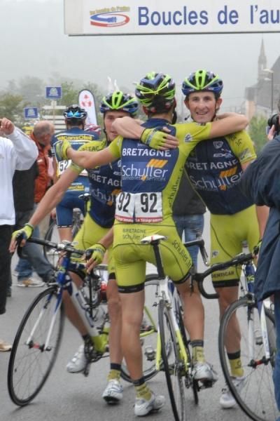 The top three congratulate each other - and all from the Bretagne - Schuller squad.