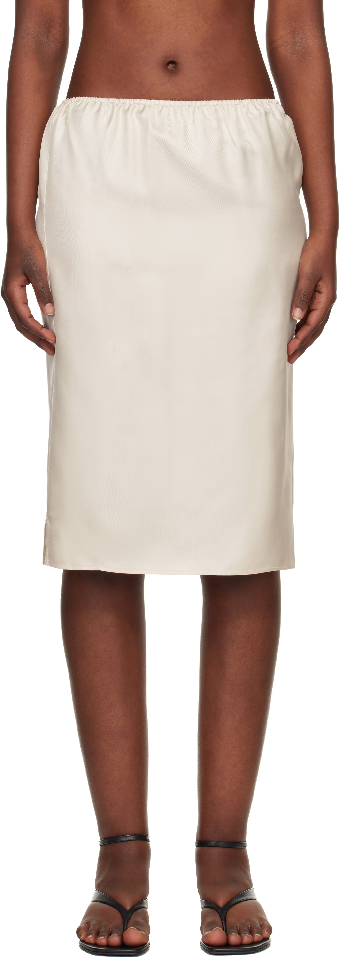 Loulou de Saison, Off-White Vasali Silk Twill Midi Skirt