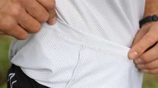 Close up of Drycycle material on the Renen Flow MTB jersey