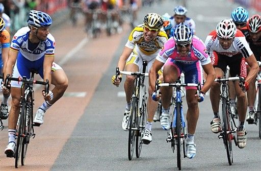 Tom Boonen (Quick Step) looks across to see Furlan taking the win.
