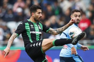 Panagiotis Kone controls the ball in a match between Western United and Sydney FC in December 2019.