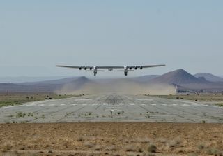 Stratolaunch's Roc carrier plane takes off for its sixth test flight on June 9, 2022.