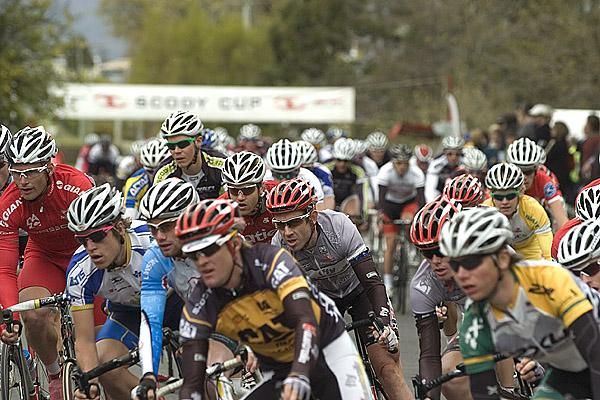 Riders swing around the top corner of the 1.3 kilometre street circuit in Westbury.