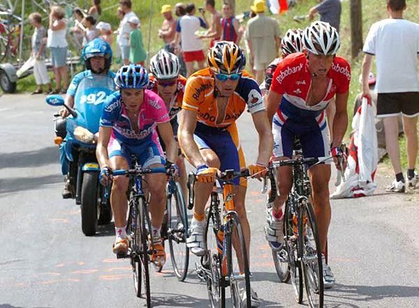 Denis Menchov (Rabobank) with Boogerd, Cunego, Schleck and Evans