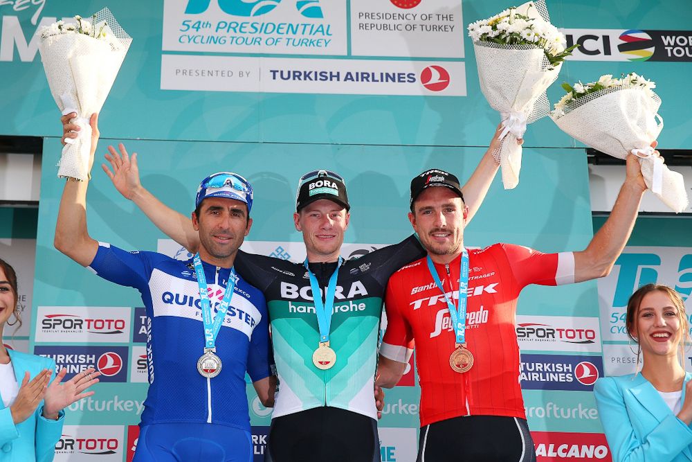 Richeze, Bennett and Degenkolb on the stage 3 podium in Turkey