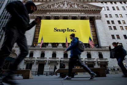 A Snap Inc. sign hangs outside of the NYSE