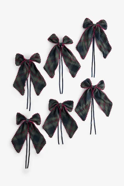 Next Set of 6 Navy Tartan Bow Christmas Baubles
