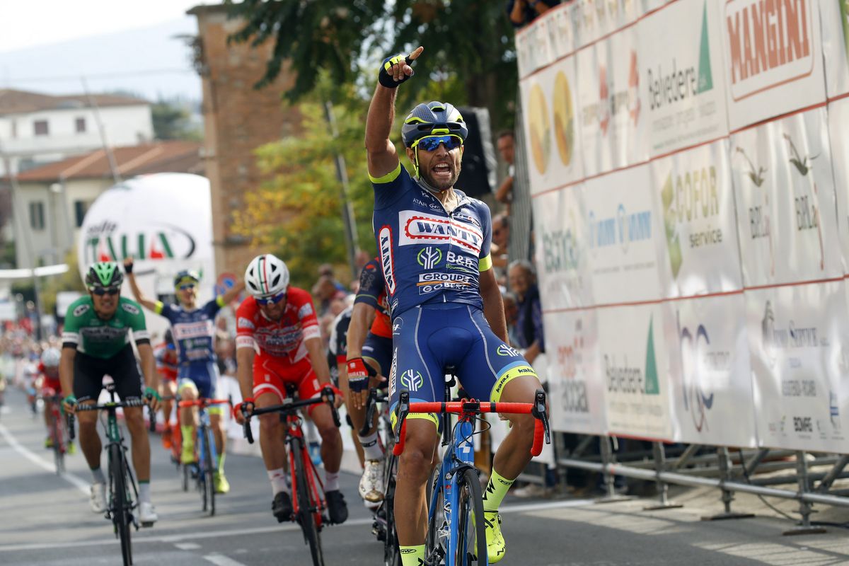 Andrea Pasqualon (Wanty-Groupe Gobert) celebrates winning the 2017 Coppa Sabatini.