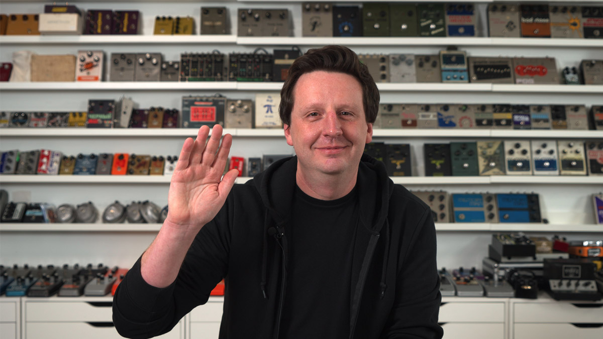 JHS Pedals Reverb Shop: Josh Scott waves hello to the camera.