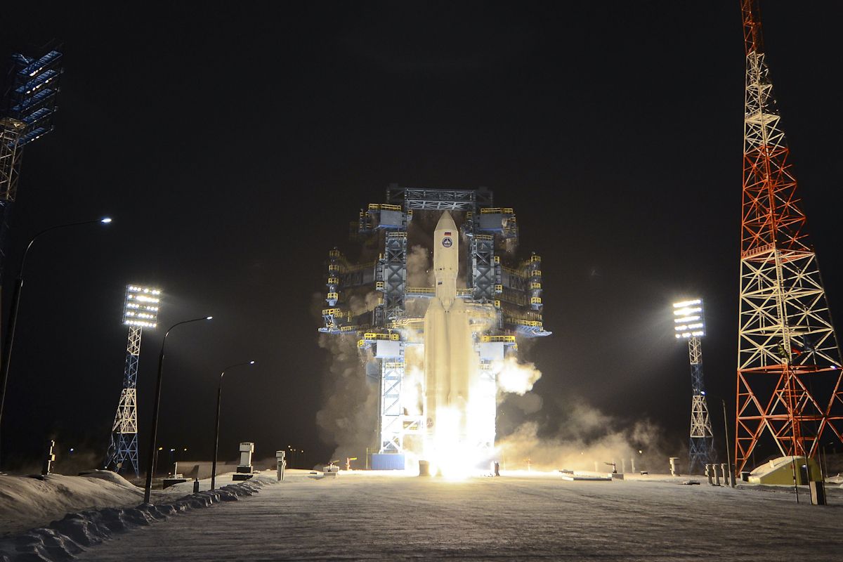 A Russian Angara-A5 rocket launches on its second test flight from the Plesetsk Cosmodrome in northern Russia on Dec. 13, 2020.