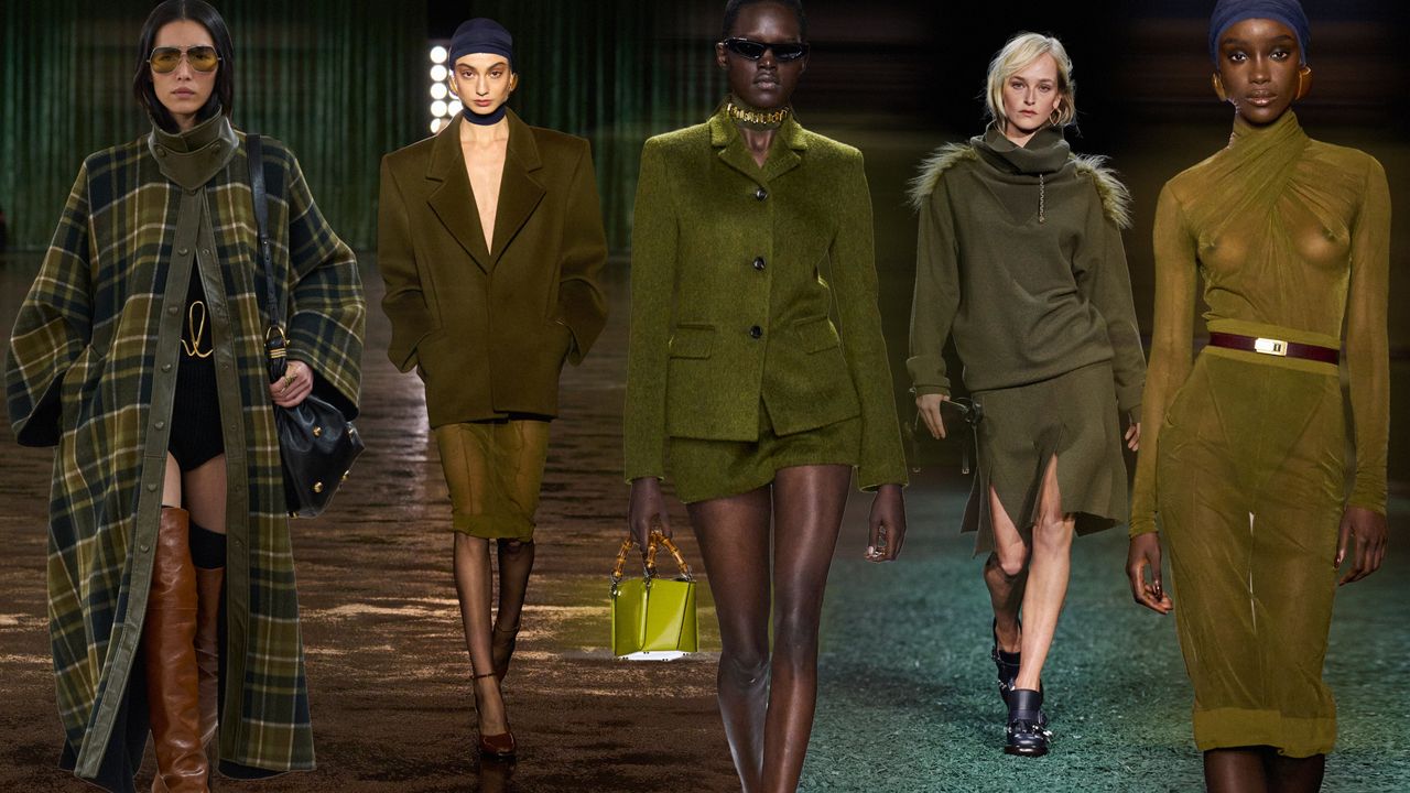 Olive green color trend on the F/W 2024 runways