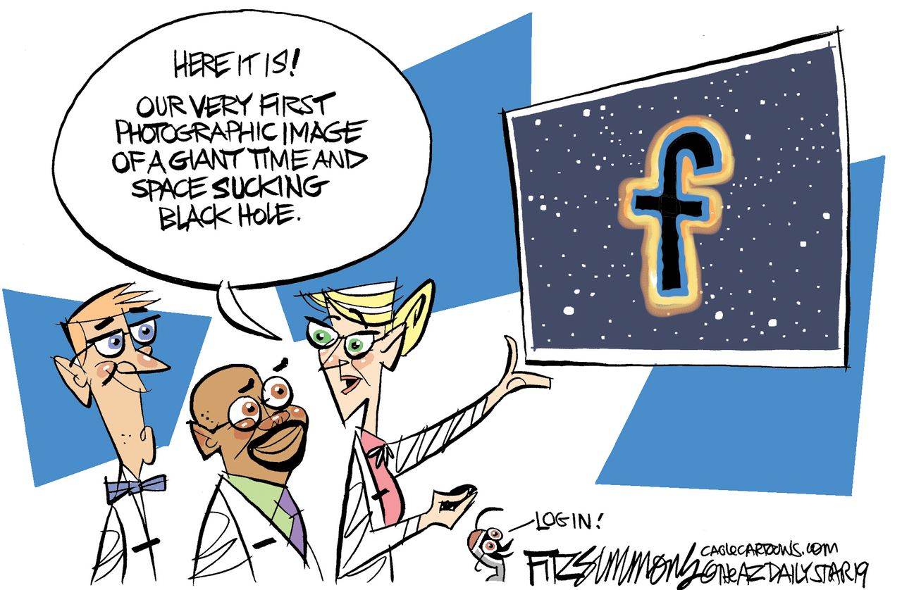 Editorial Cartoon U.S. Facebook time and space black hole