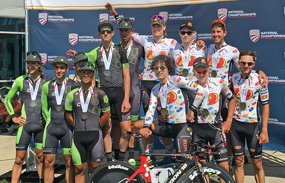 Cylance and winner Jelly Belly on the US team time trial podium