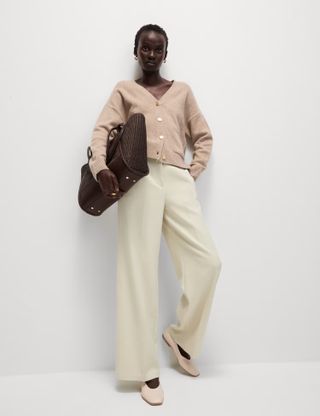 M&S Collection + Crepe Tab Detail Wide Leg Trousers