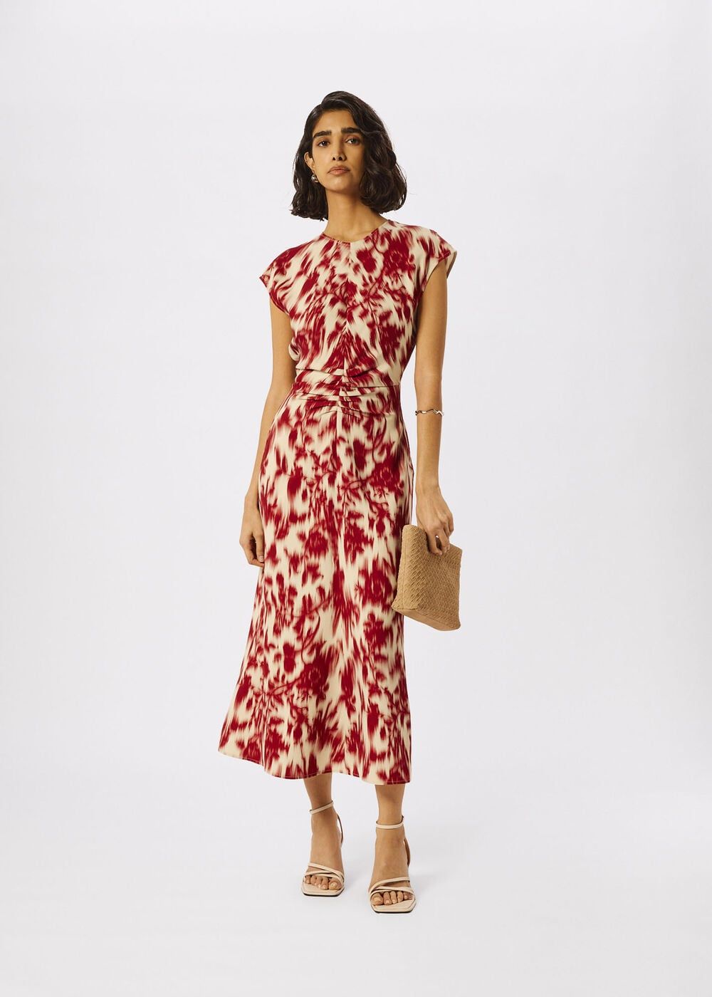 Red Petite Blurred Floral Crepe Dress