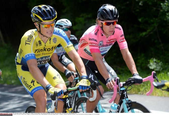 Rigoberto Uran (Omega Pharma-Quick Step) and Nicolas Roche (Tinkoff-Saxo)