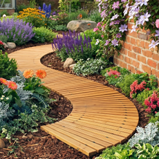 Roll out wood path in yard