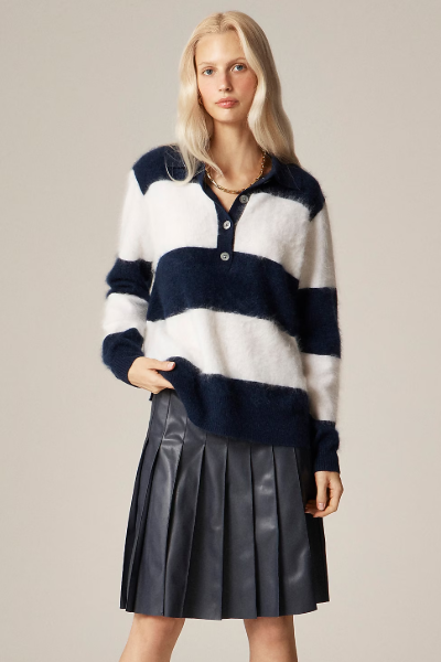 J.Crew, Brushed Cashmere Rugby Sweater in Stripe