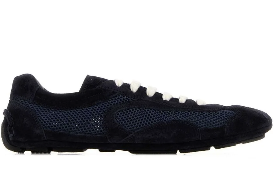 Prada Mesh-Panelled Lace-Up Sneakers in navy