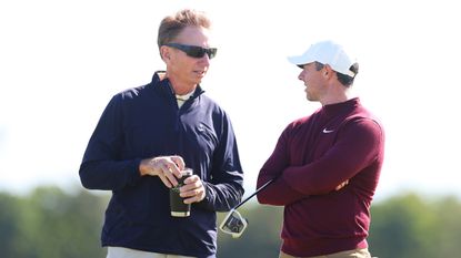 Brad Faxon and Rory McIlroy at the pro-am for the 2023 Genesis Scottish Open