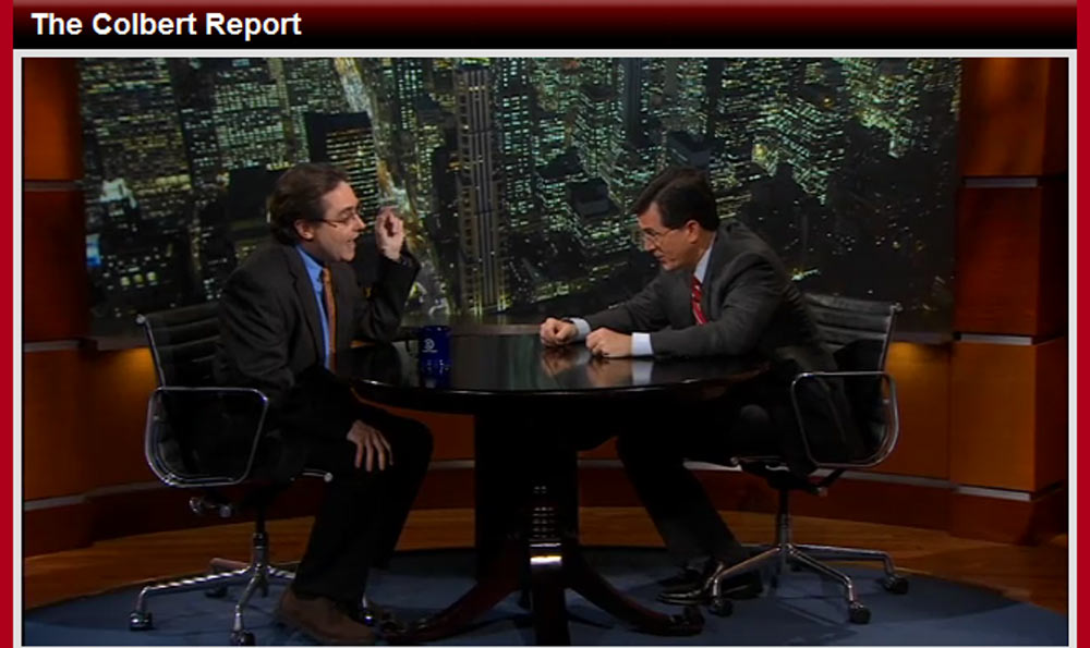 Space historian Andrew Chaikin appears on the Comedy Central TV show The Colbert Report April 4, 2011.