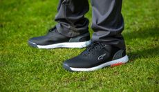 The Puma Alphacat Nitro Golf Shoes on a green background