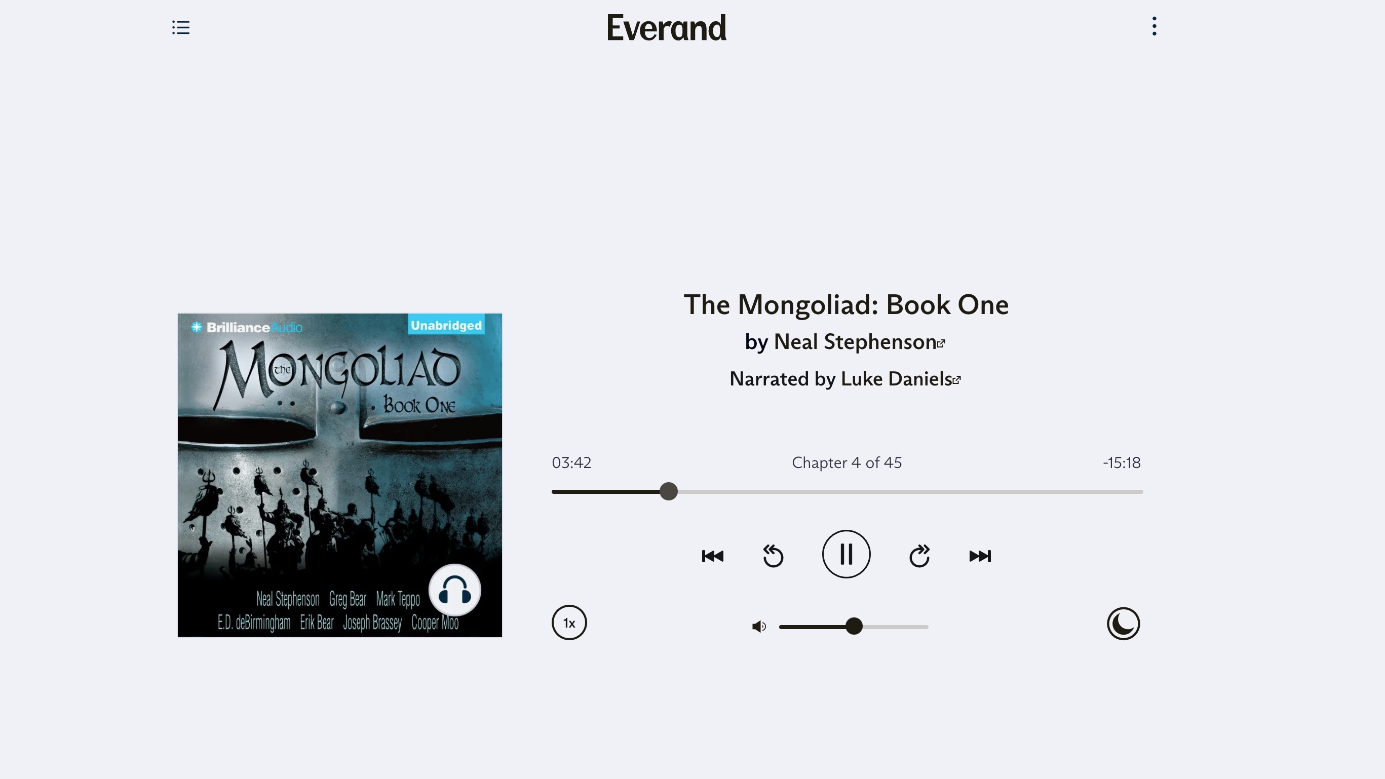 An audiobook playing on the Everand desktop application