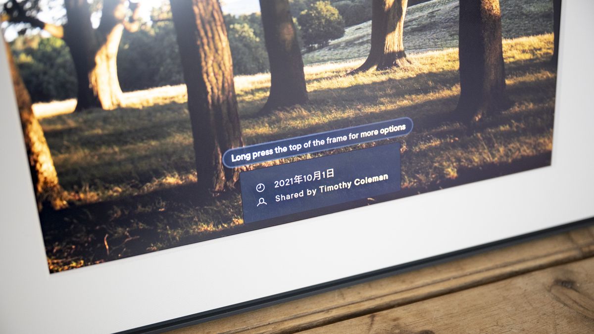 Touch bar panel in use of the Aura Walden digital photo frame