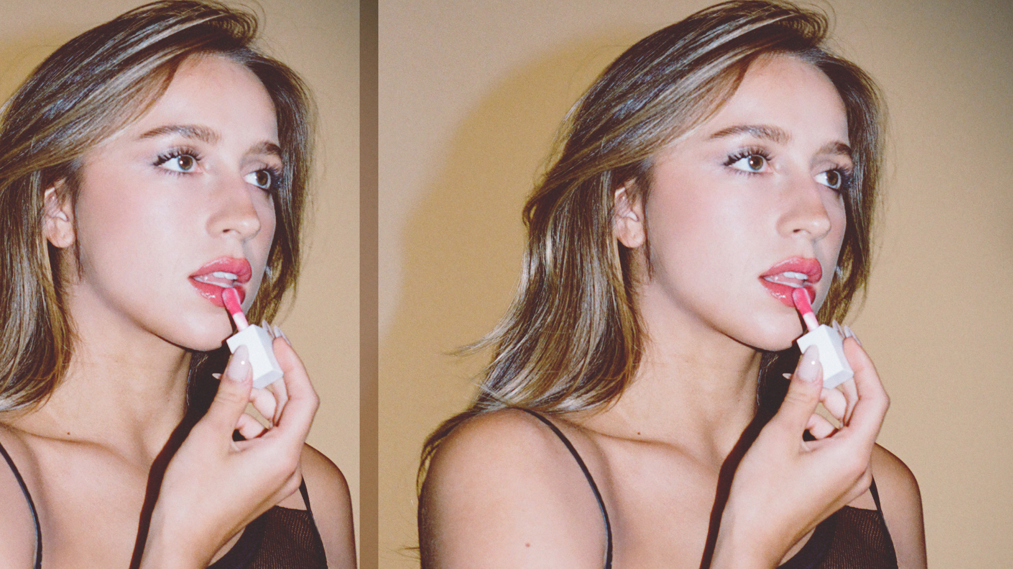 Tate McRae applying Neutrogena lip product.