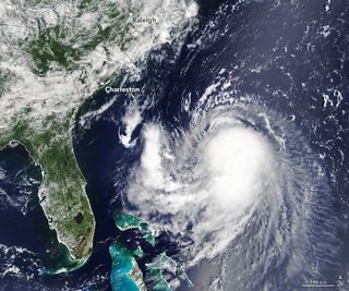 The Goes East weather satellite captured this view of Henri, then a tropical storm, on Aug. 20, 2021. The storm grew into a category 1 hurricane on Aug. 21, 2021.