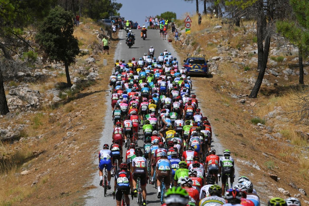The peloton on the undulating Andalucian terrain