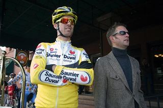 David Millar and Jonathan Vaughters before the team sets out for a training ride.