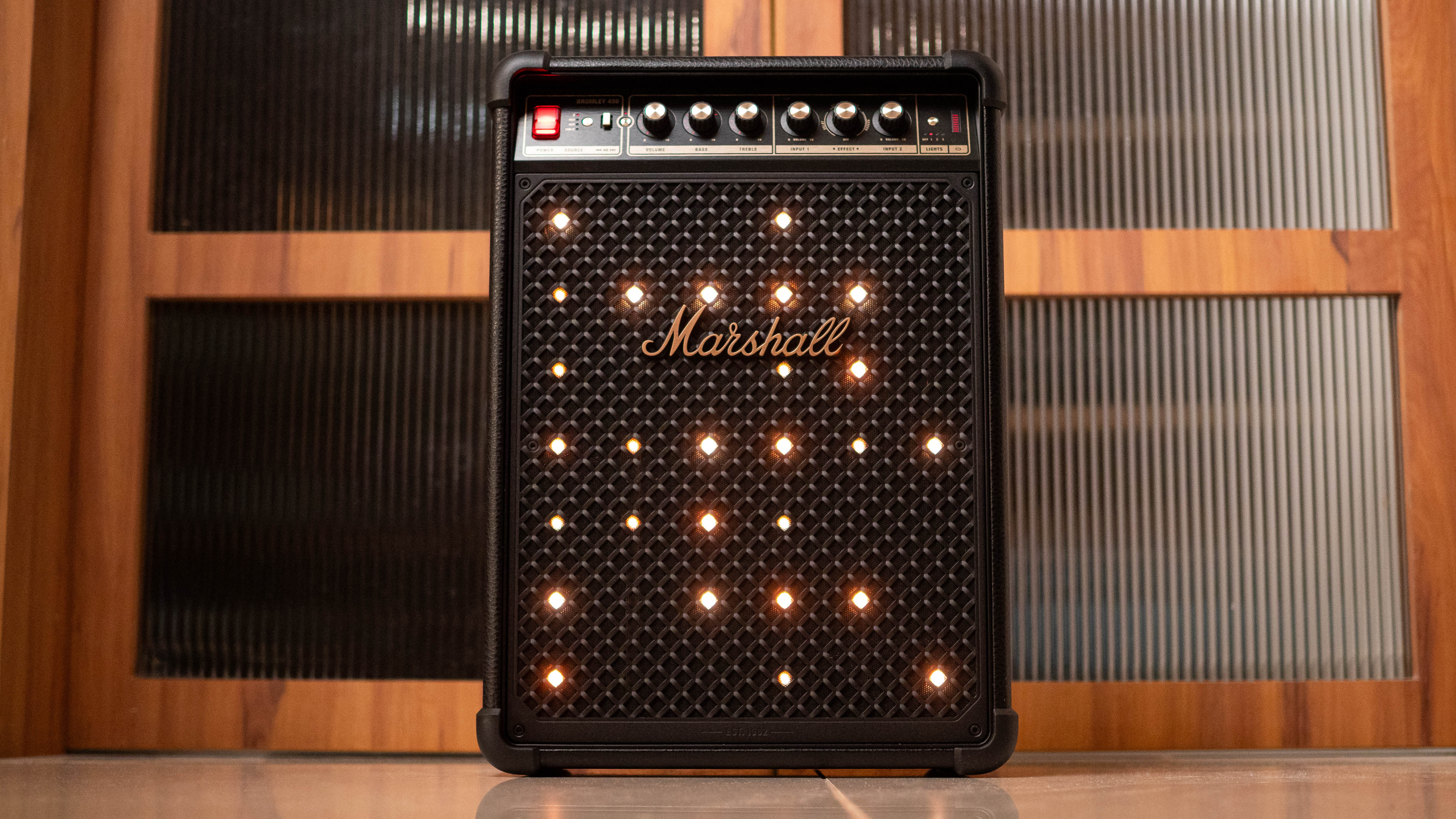 Marshall Bromley 450 on the floor with built-in lights