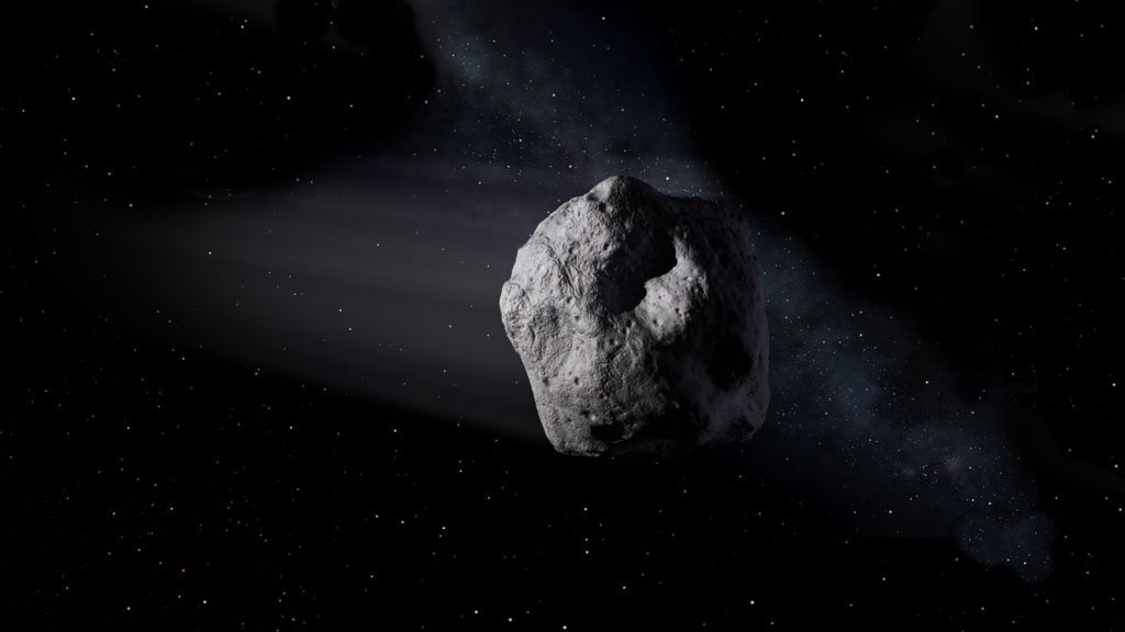 An artist&#039;s depiction of a near-Earth asteroid.