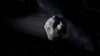 An artist's depiction of a near-Earth asteroid.