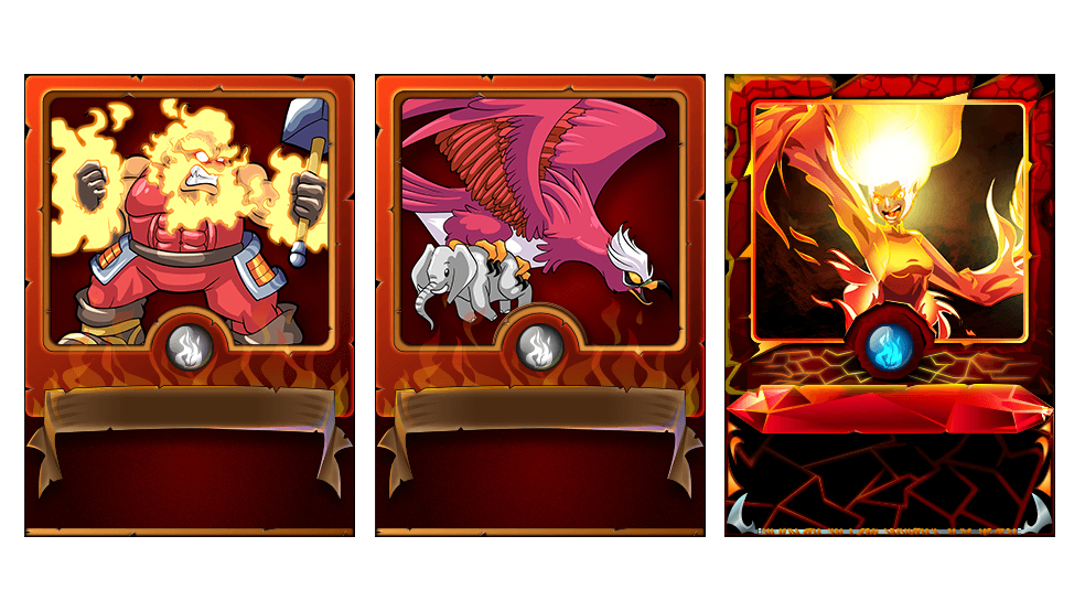 Card art for an NFT game featuring fire people and giant birds
