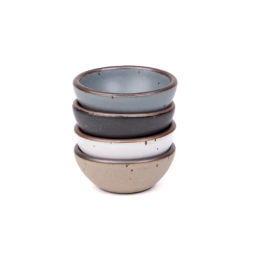 Mini glazed stoneware bowls in brown, white and gray