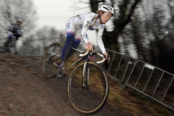 Daphny Van den Brand in the World Cup leader's jersey.